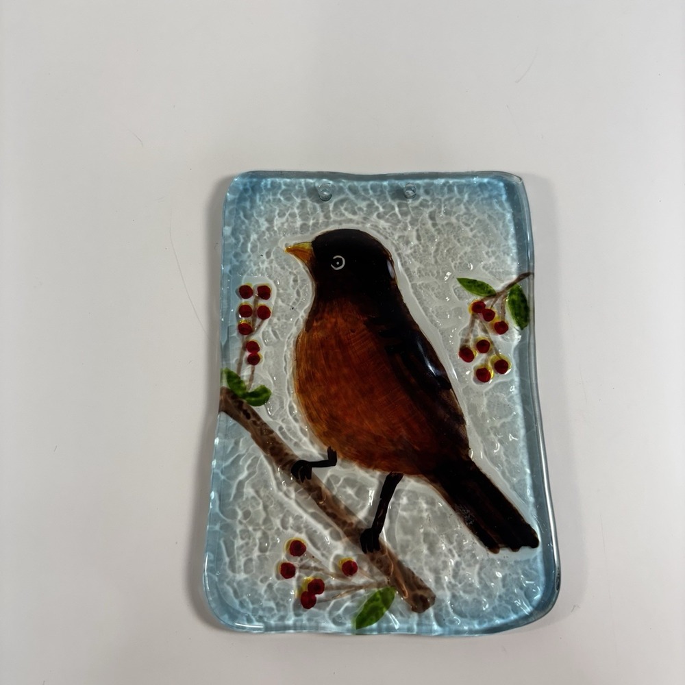 Bird  Sun Catcher Reverse Painted Rectangle Hanging Ornament On Glass Retro